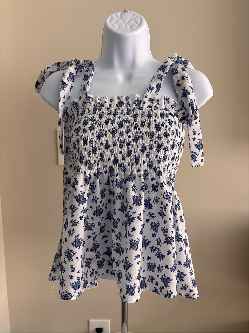Navy & White Floral Tie-Strap Tank Top